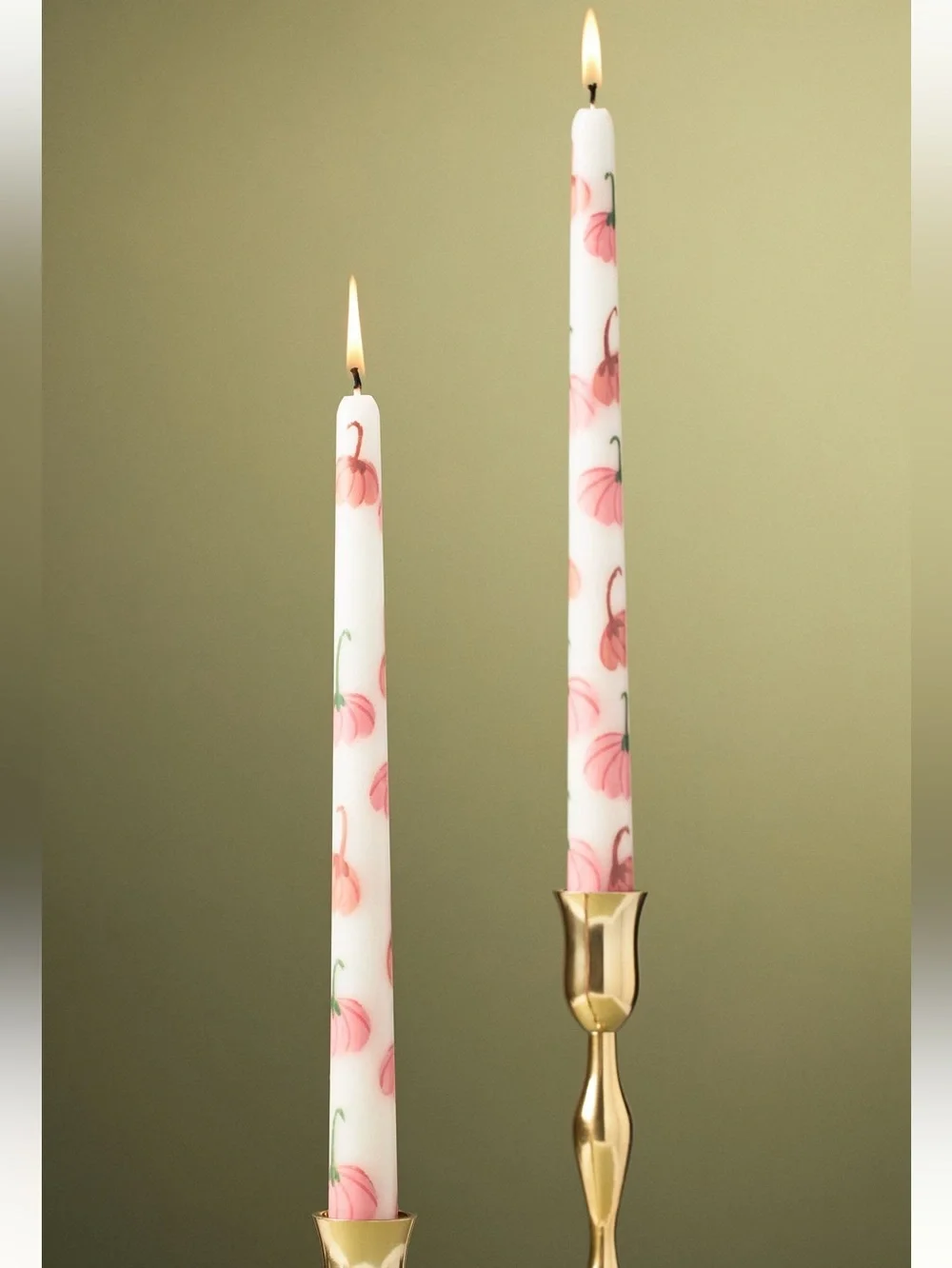 Anthropologie Fall Icons Taper Candles Set of 2 New Painted Pumpkins Rose Pink